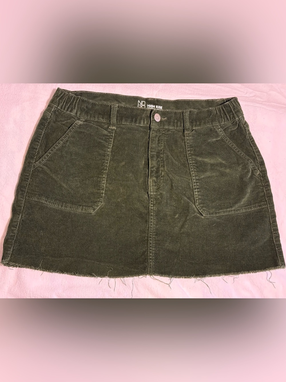 NOBO Olive Green Corduroy Mini Skirt with Patch Pockets